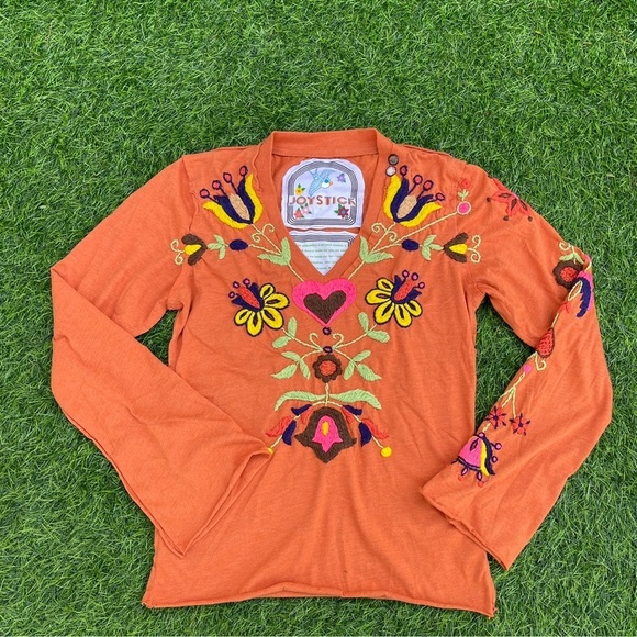 Joystick by Johnny Was Floral Embroidered Long sleeve Top small v neck boho - Picture 5 of 5